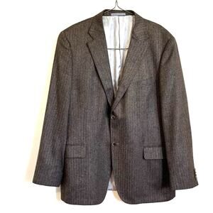 John W Nordstrom Cashmere Silk Blazer 46L Brown Herringbone 2 Button Sport Coat